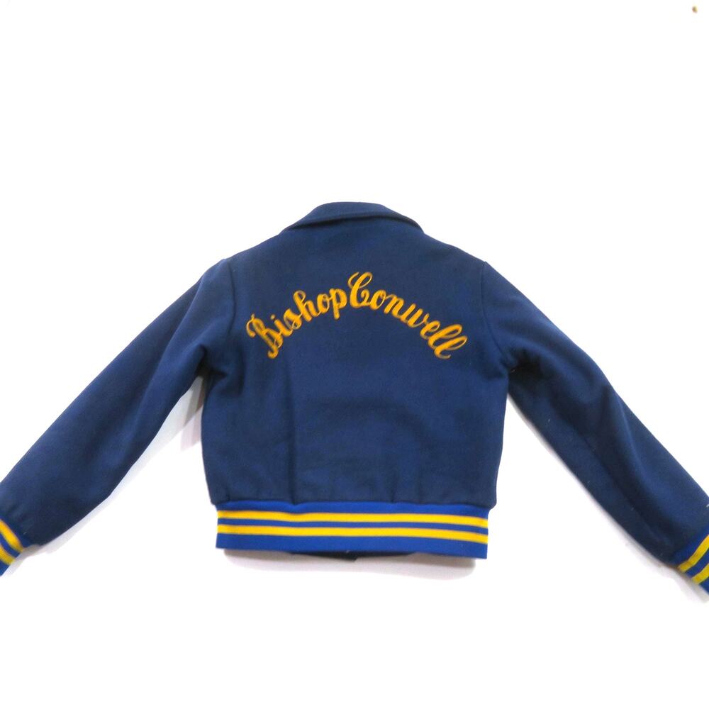 Letterman Varsity Jacket Chain-Stitched Wool Bishop Conwell Navy Blue Sz S 1980s